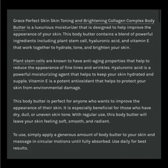 Grace Skin toning and brightening collagen complex body butter